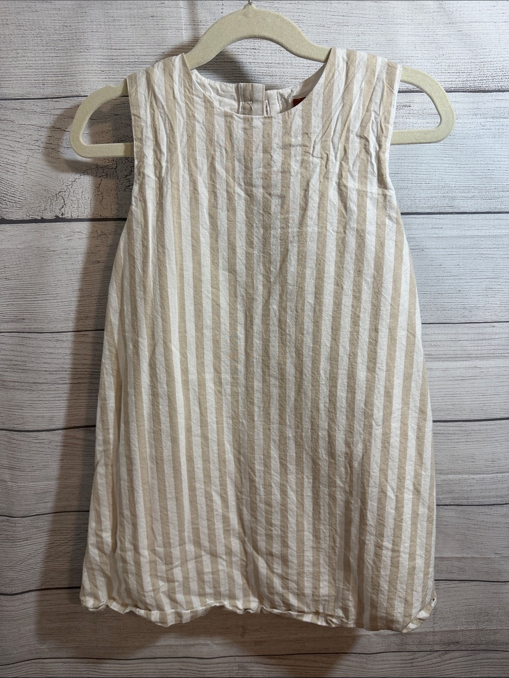 Girls Cream and Tan Striped Sleeveless A-Line Dress
